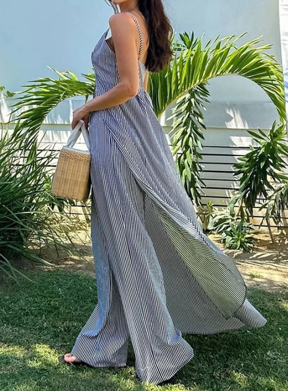 Classic Striped Top and Wide-Leg Pants Set