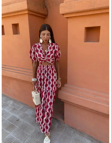 Twist Front Puff Sleeve Maxi Dress