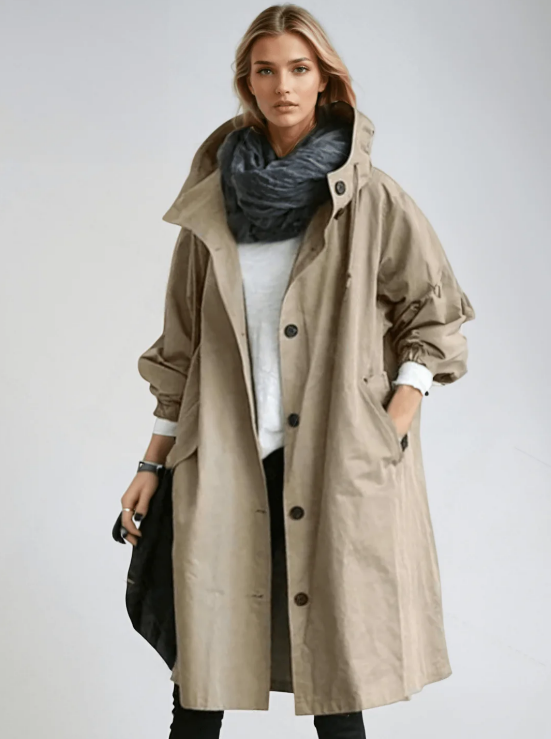 Oversized Button-Up Hooded Trench