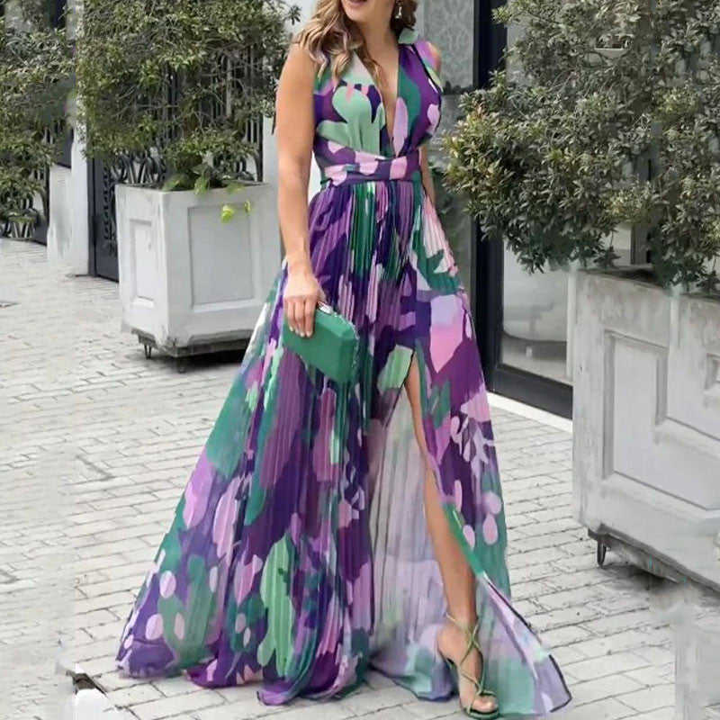 Pleated Chiffon Maxi Dress