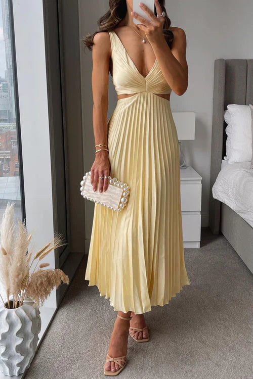 Pleated Cutout Midi Dress