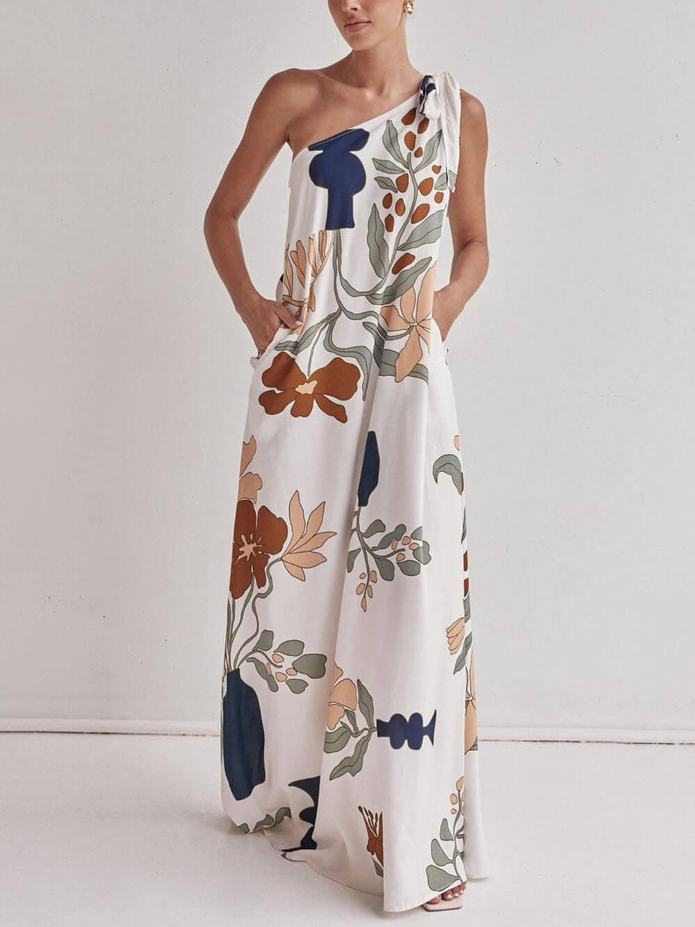 Maxi-jurk met één schouderprint