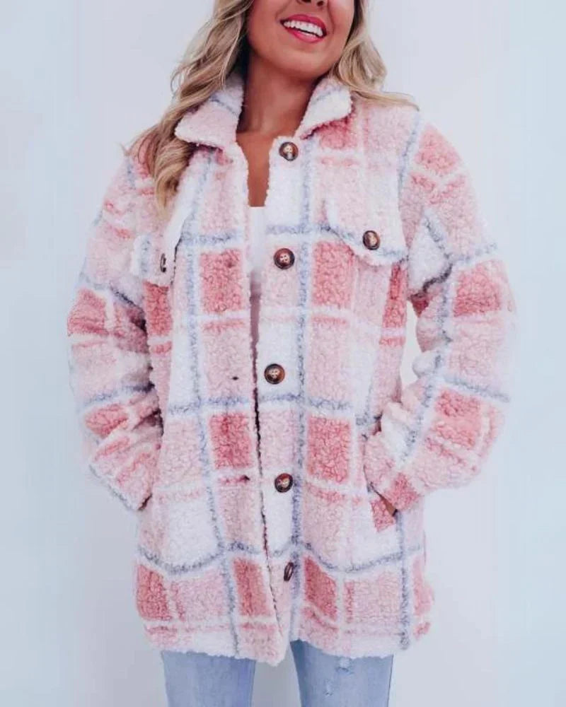 Geruite fleece jas met knoopjes