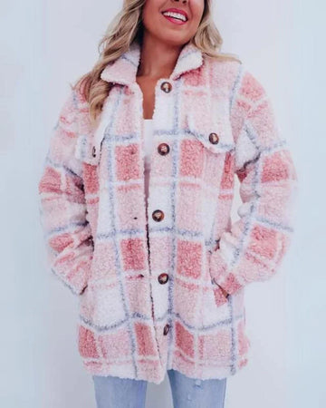 Geruite fleece jas met knoopjes