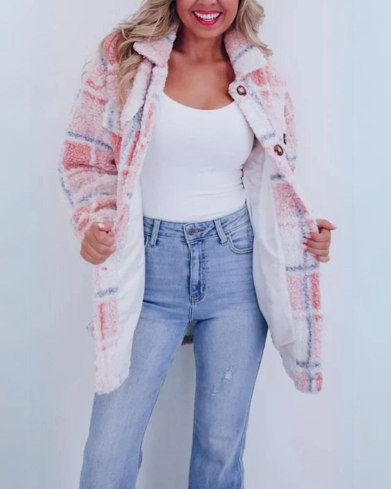 Plaid Fleece Button-Up Coat