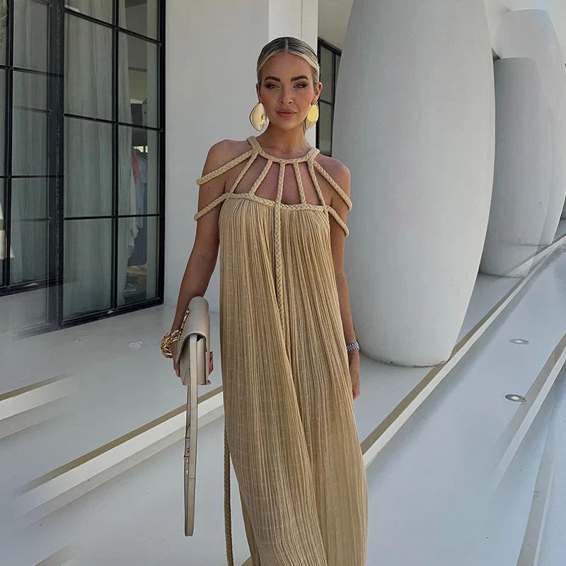 Pleated Rope Strap Maxi Dress