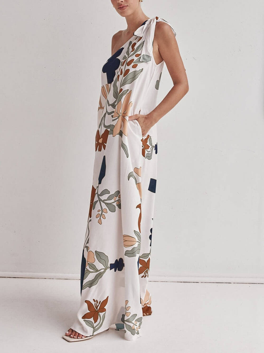 Maxi-jurk met één schouderprint