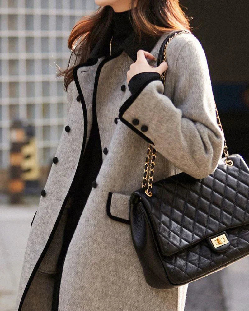 Classic Contrast Wool Button Coat