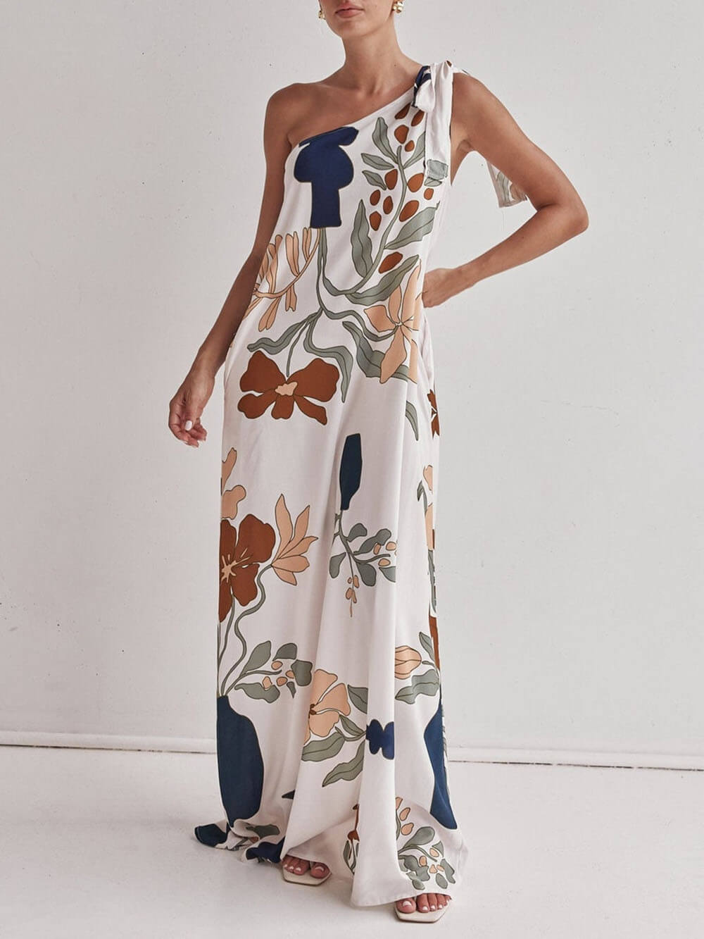 Maxi-jurk met één schouderprint