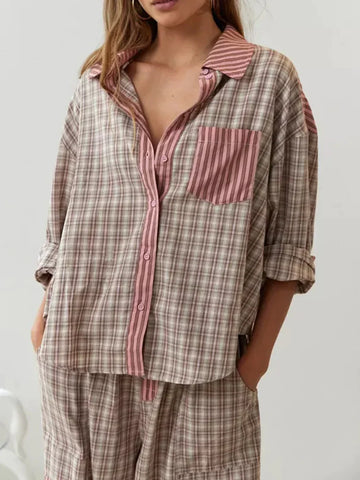 Set van pyjamashirt met lange mouwen en broek met trekkoord