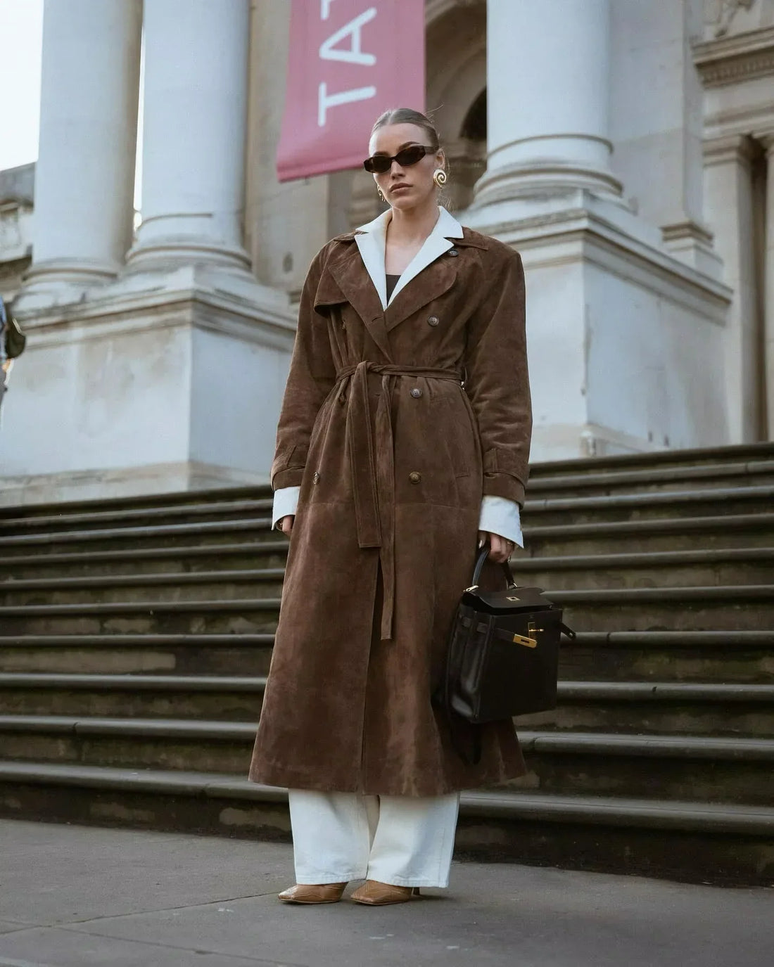 Mocha Longline Suede Trench