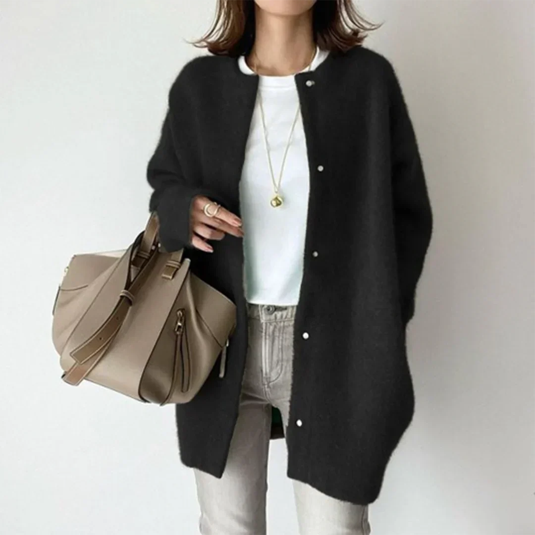 Mid Length Open Front Knit Cardigan