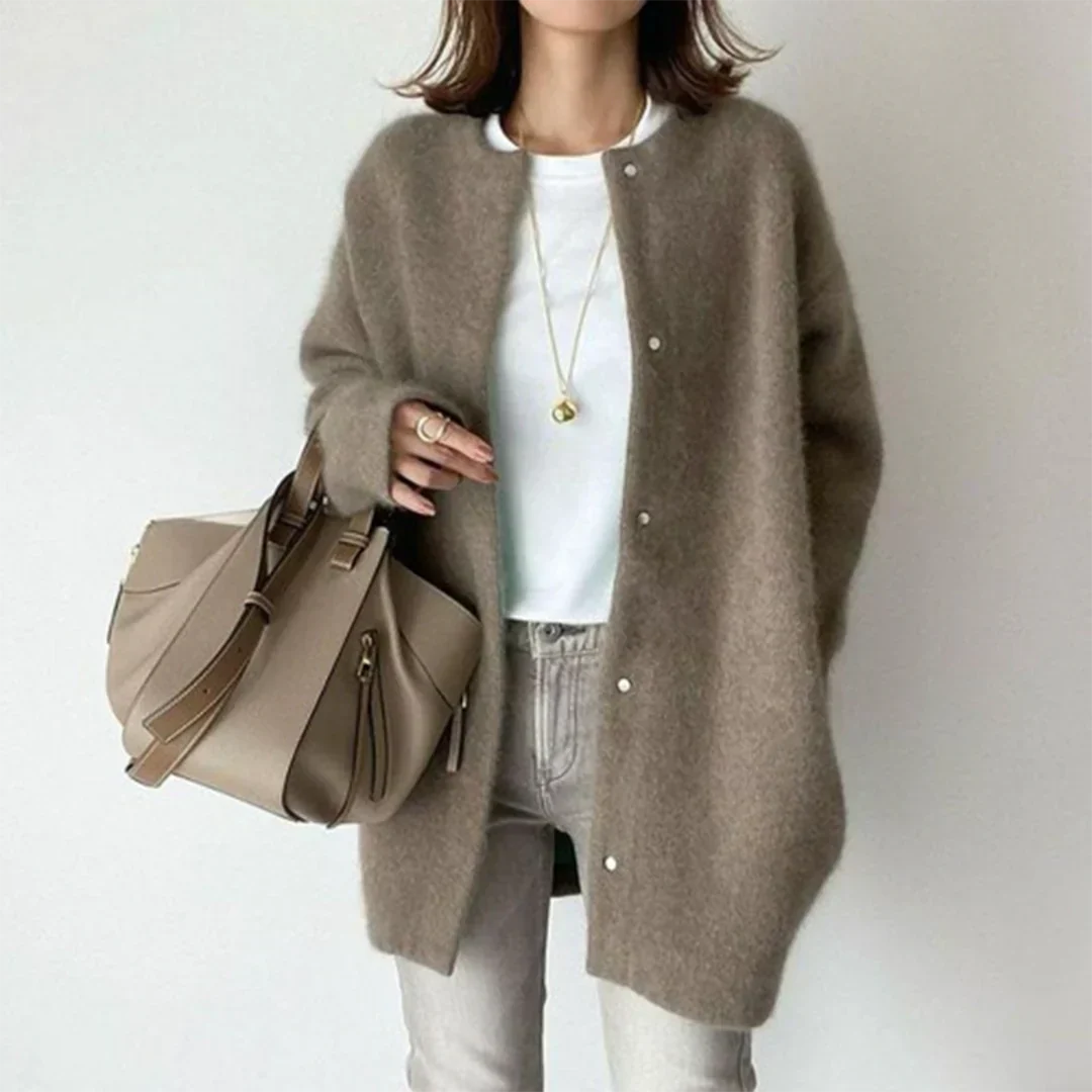 Mid Length Open Front Knit Cardigan