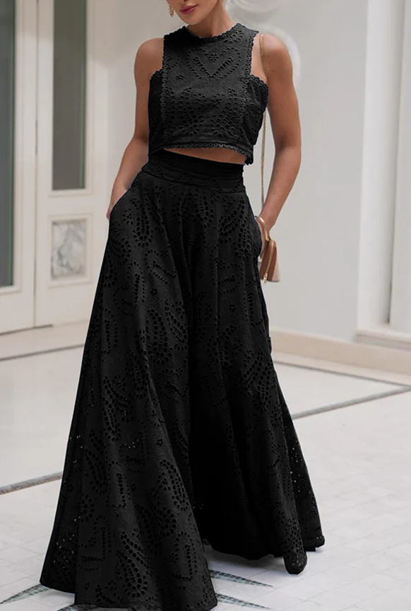 Geborduurde kanten crop topset