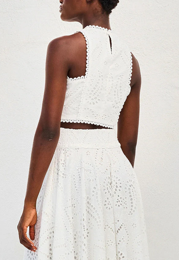 Geborduurde kanten crop topset