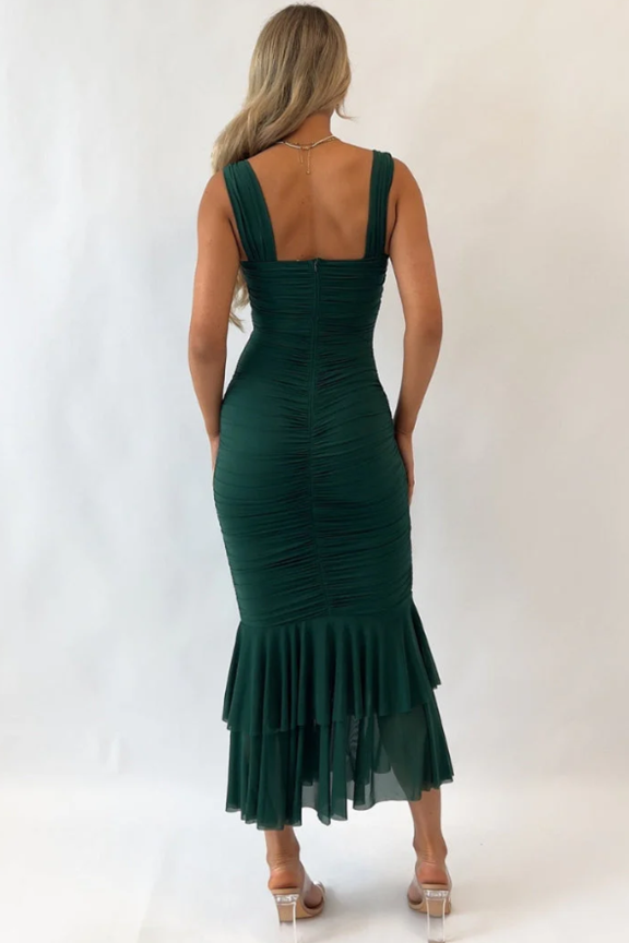Geplooide zeemeerminjurk met hoge taille