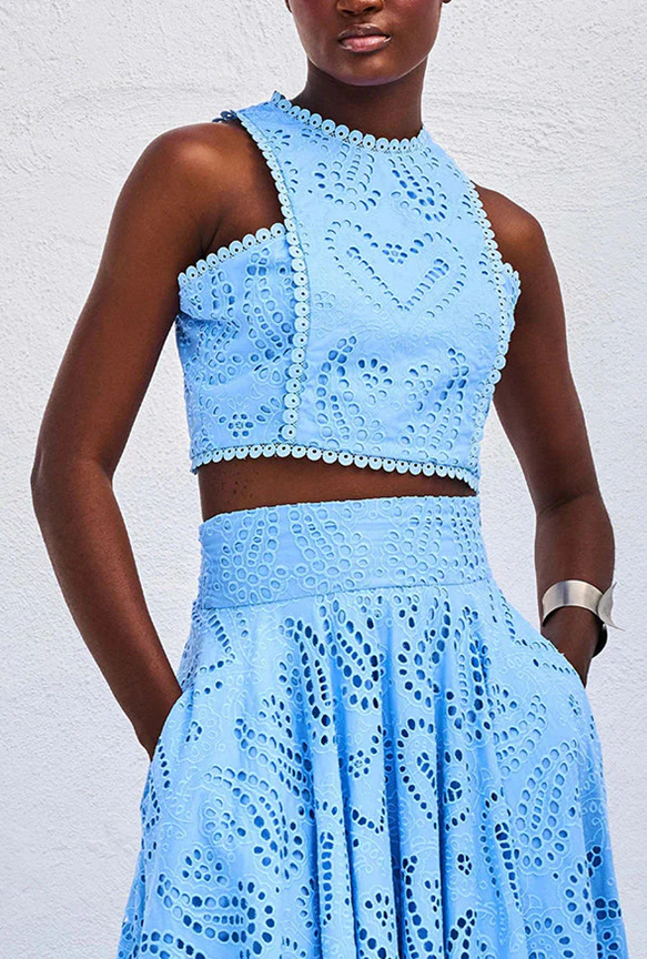 Geborduurde kanten crop topset
