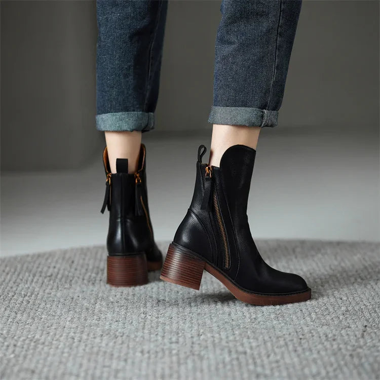 Chunky Zip Block Heel Boots