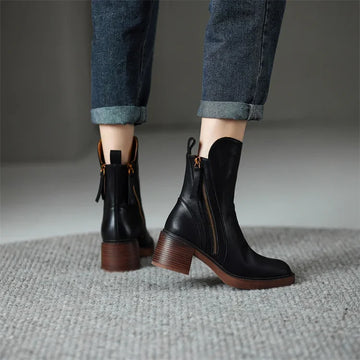 Chunky Zip Block Heel Boots