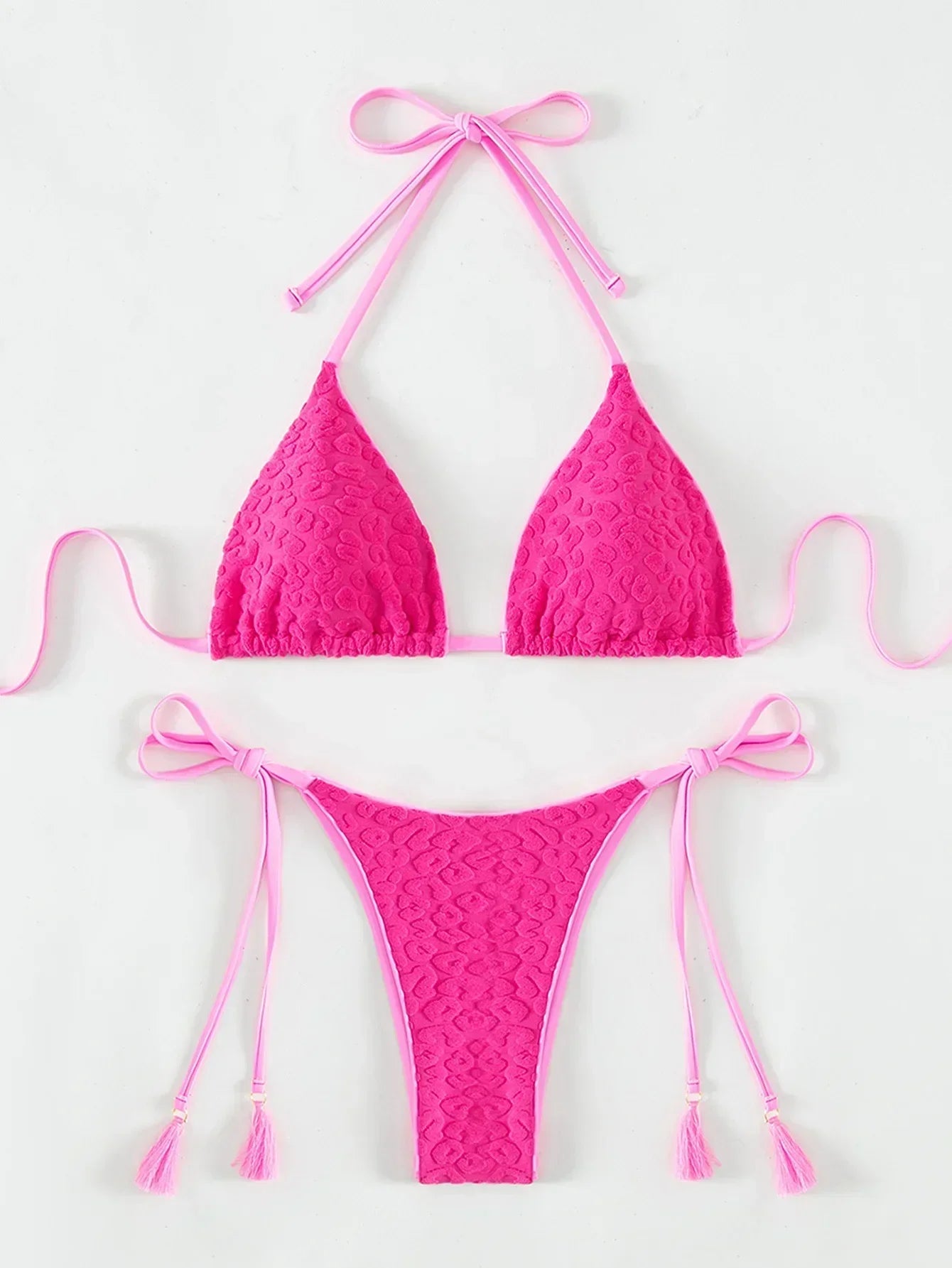 Roze klassieke triangelbikini met vetersluiting