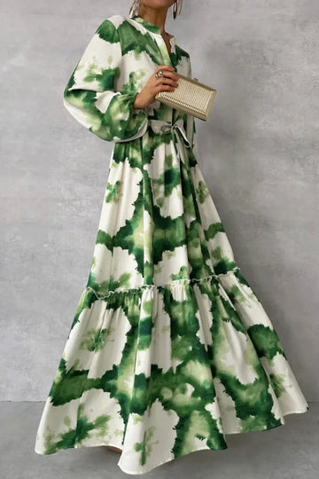 Aquarel maxi-jurk met strikceintuur