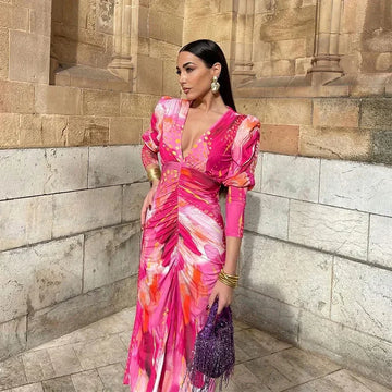Rina Elegante Kleurrijke Midi-jurk