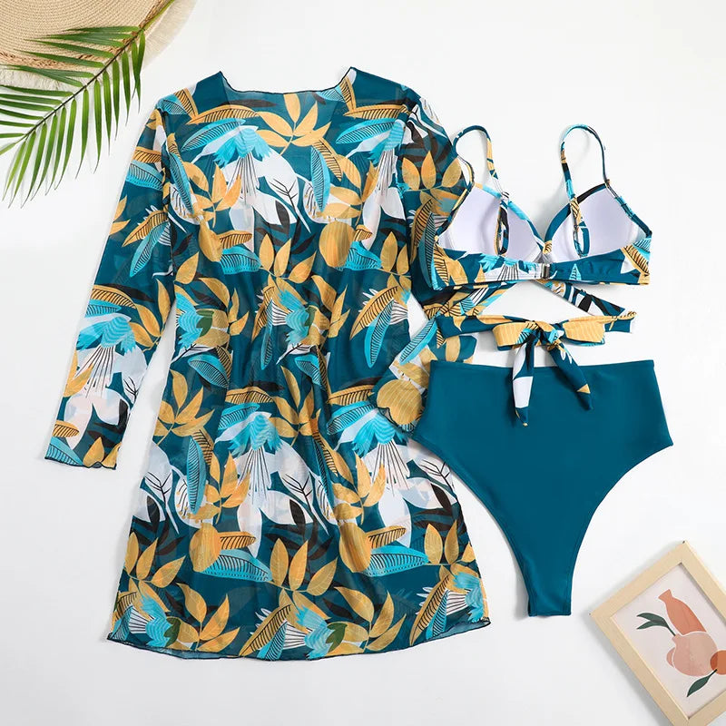 Bikini met hoge taille en omslagdoek