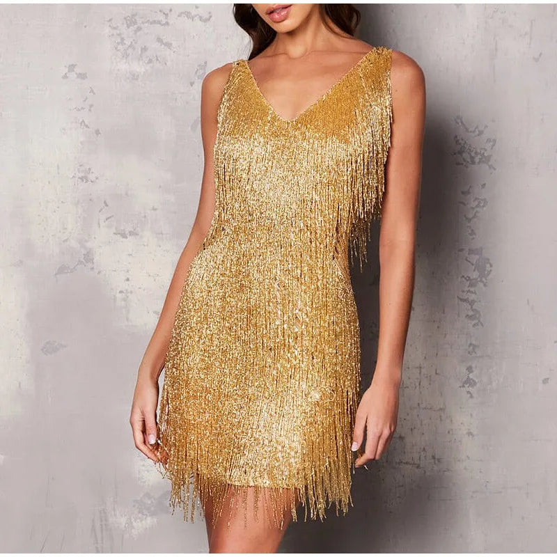 Kiara pailletten veren mini-jurk