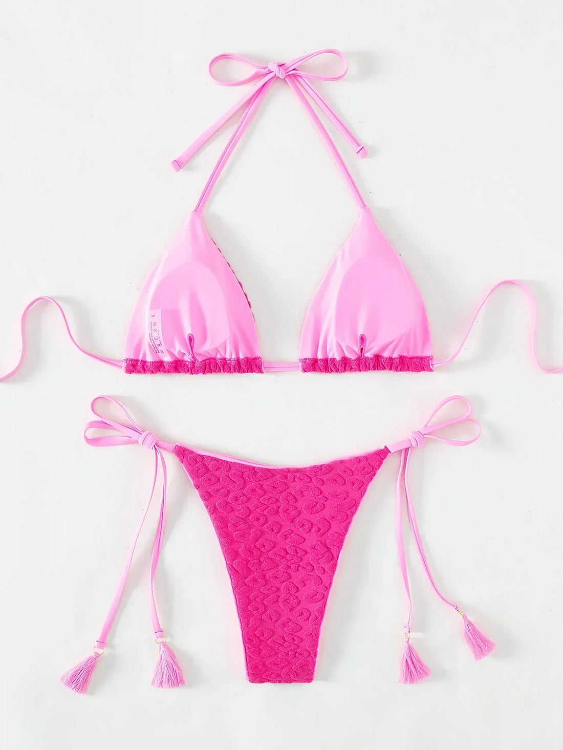 Roze klassieke triangelbikini met vetersluiting