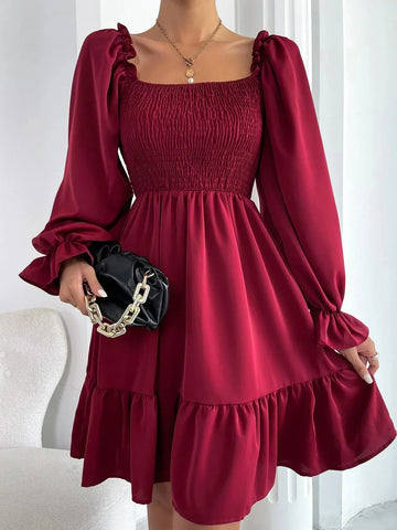 Shirred Long Sleeve Mini Dress