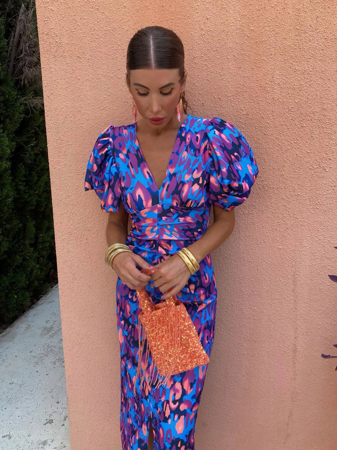 Bold Puff Sleeve Print Dress