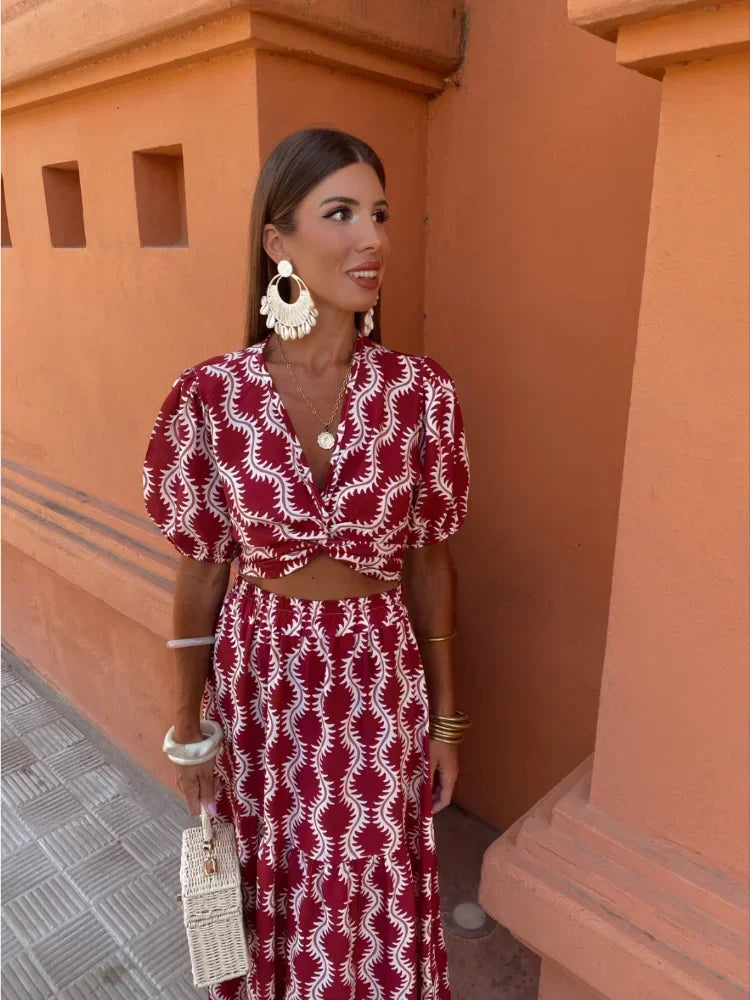 Twist Front Puff Sleeve Maxi Dress