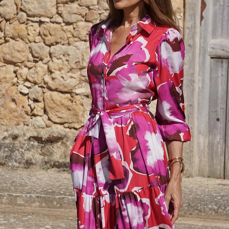 Red Floral Shirt Dress