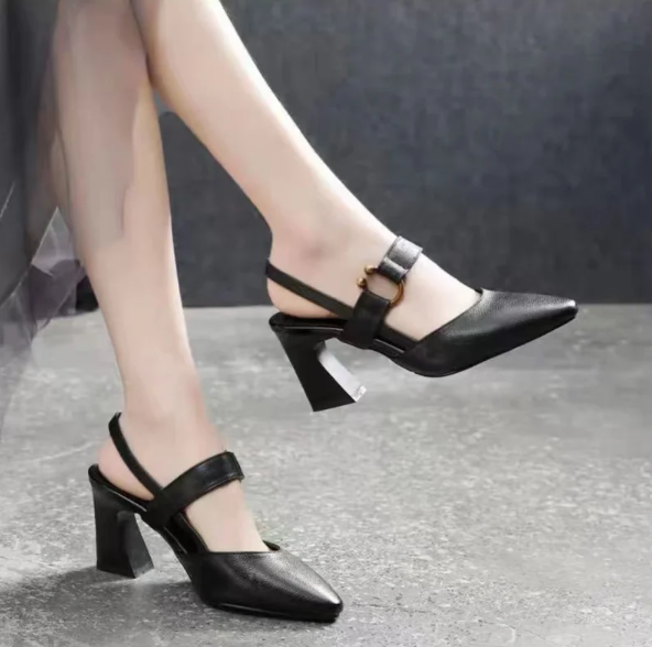 Pointed Slingback Heels with Gold Detail