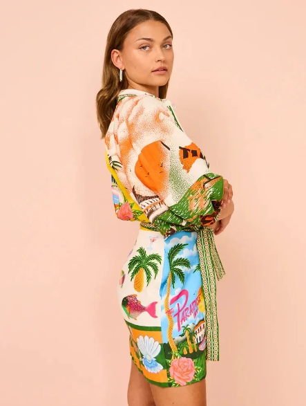 Printed Collared Belted Mini Dress