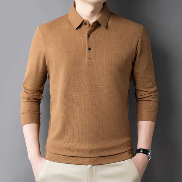 Liam Waffle Polo met Lange Mouwen