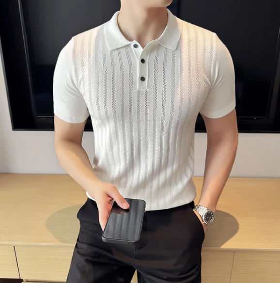 Paul Slim Gebreid Poloshirt