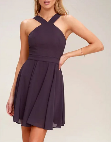 Cross Halter Fit and Flare Dress