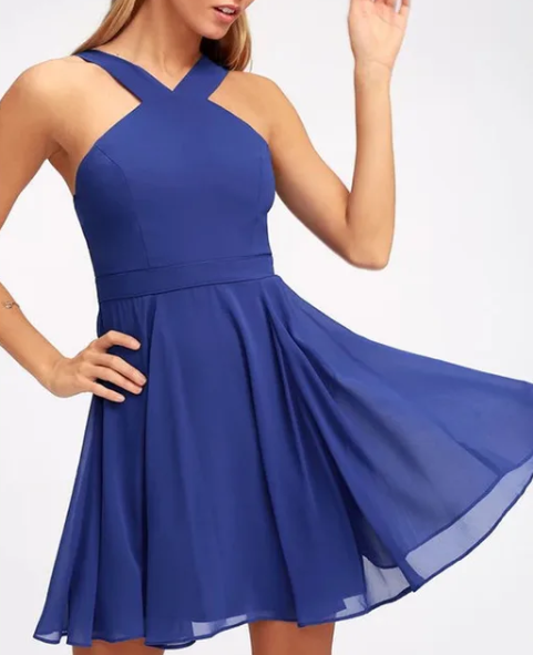 Cross Halter Fit and Flare Dress