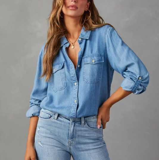Relaxed Fit Soft Denim Button Shirt