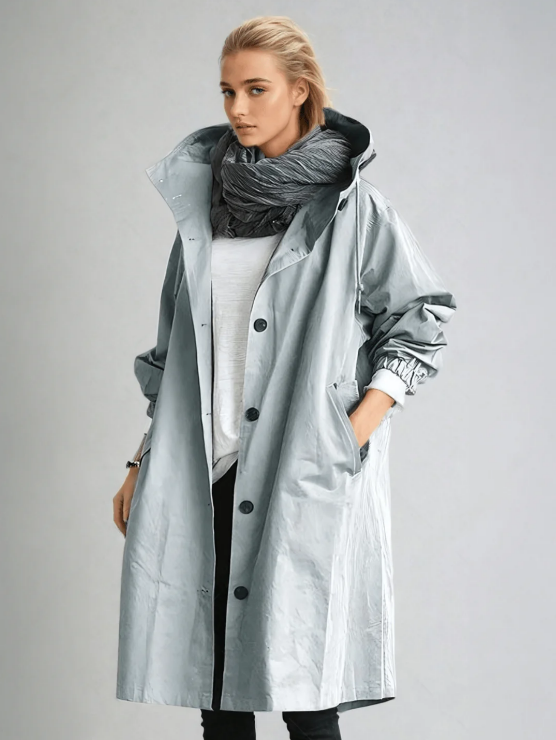 Oversized Button-Up Hooded Trench