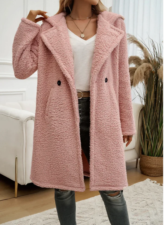 Hooded Teddy Double-Breasted Coat
