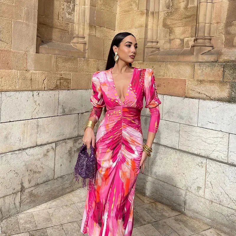 Rina Elegante Kleurrijke Midi-jurk