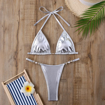 Metallic driehoekige stringbikini