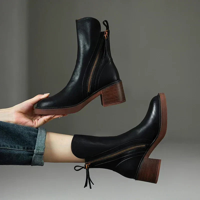 Chunky Zip Block Heel Boots