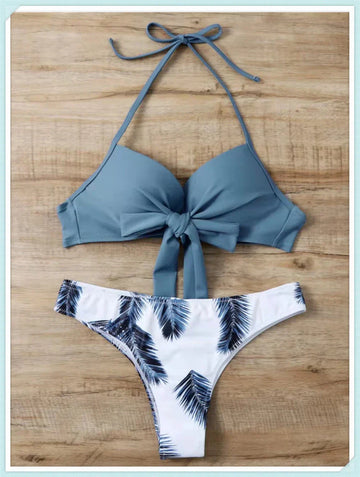 Haltertop bedrukt 2-delig badpak