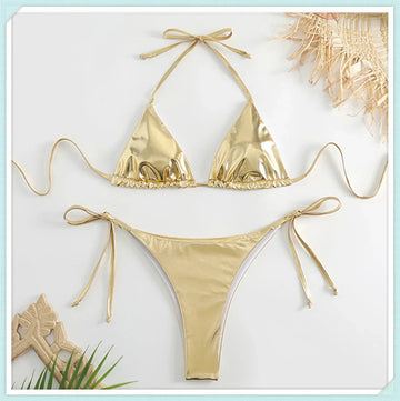 Metallic triangel bikiniset met vetersluiting