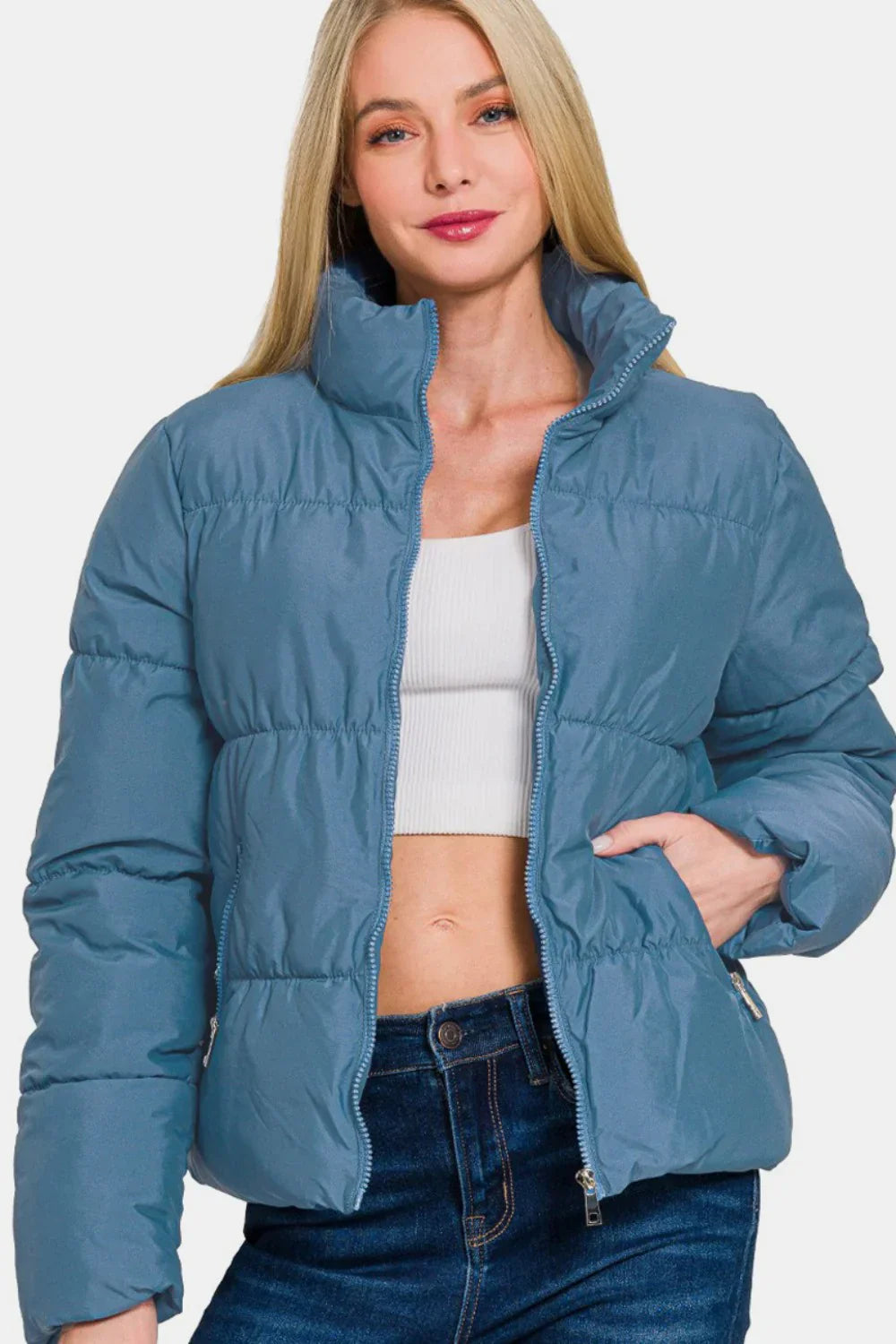 Zianna Zip Up Turtleneck Pufferjack met zakken