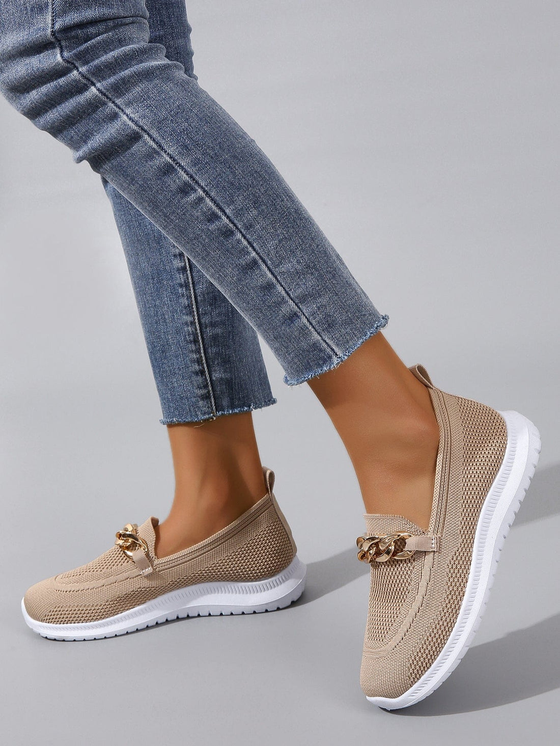 Chain Detail Knit Slip-Ons