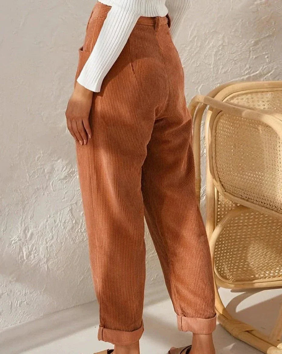 High Waist Straight Leg Corduroy Pants
